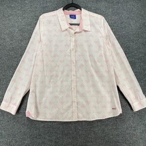 Le Tigre Shirt Womens XL White Pink Print Button‎ Up Ladies Office Career Casual